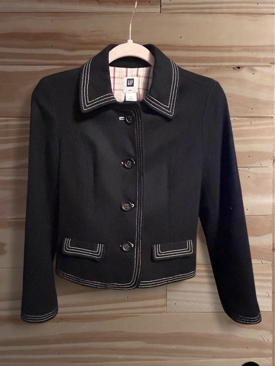 GAP Jackets & Blazers - GAP Jacket Black Wool Blend Collared White Stitch Trim Pockets Lined Size 2.